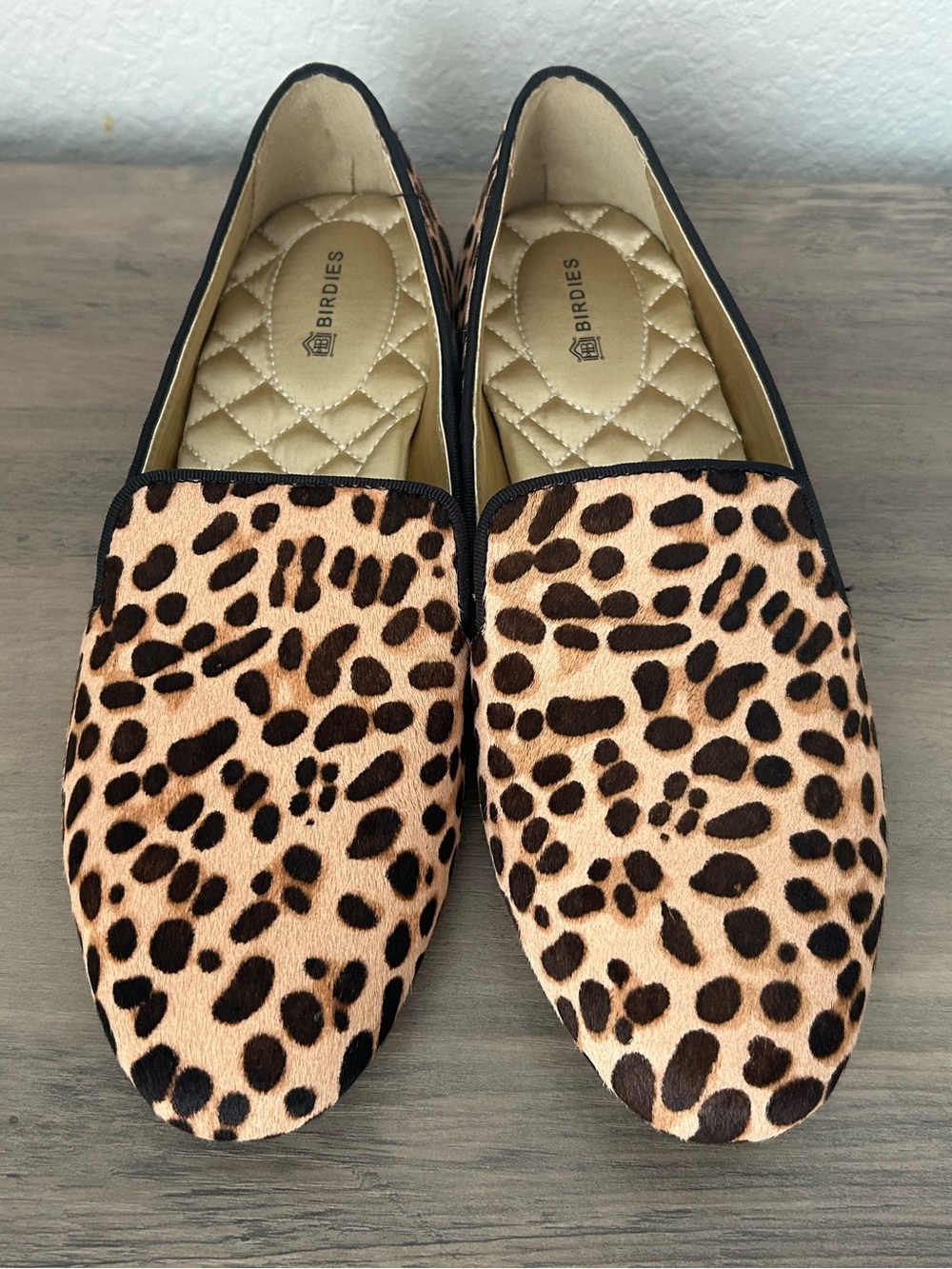 NWOB Birdies Starling Cheetah Leopard Calf Hair Flats Loafers Slip On Shoes sz 8